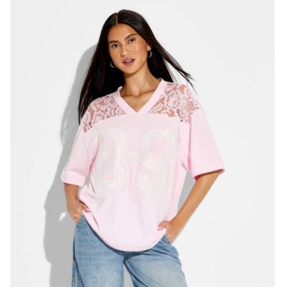 Women's Grayson Threads 89 Lace Short Sleeve Jersey T-shirt Light Pink Medium
